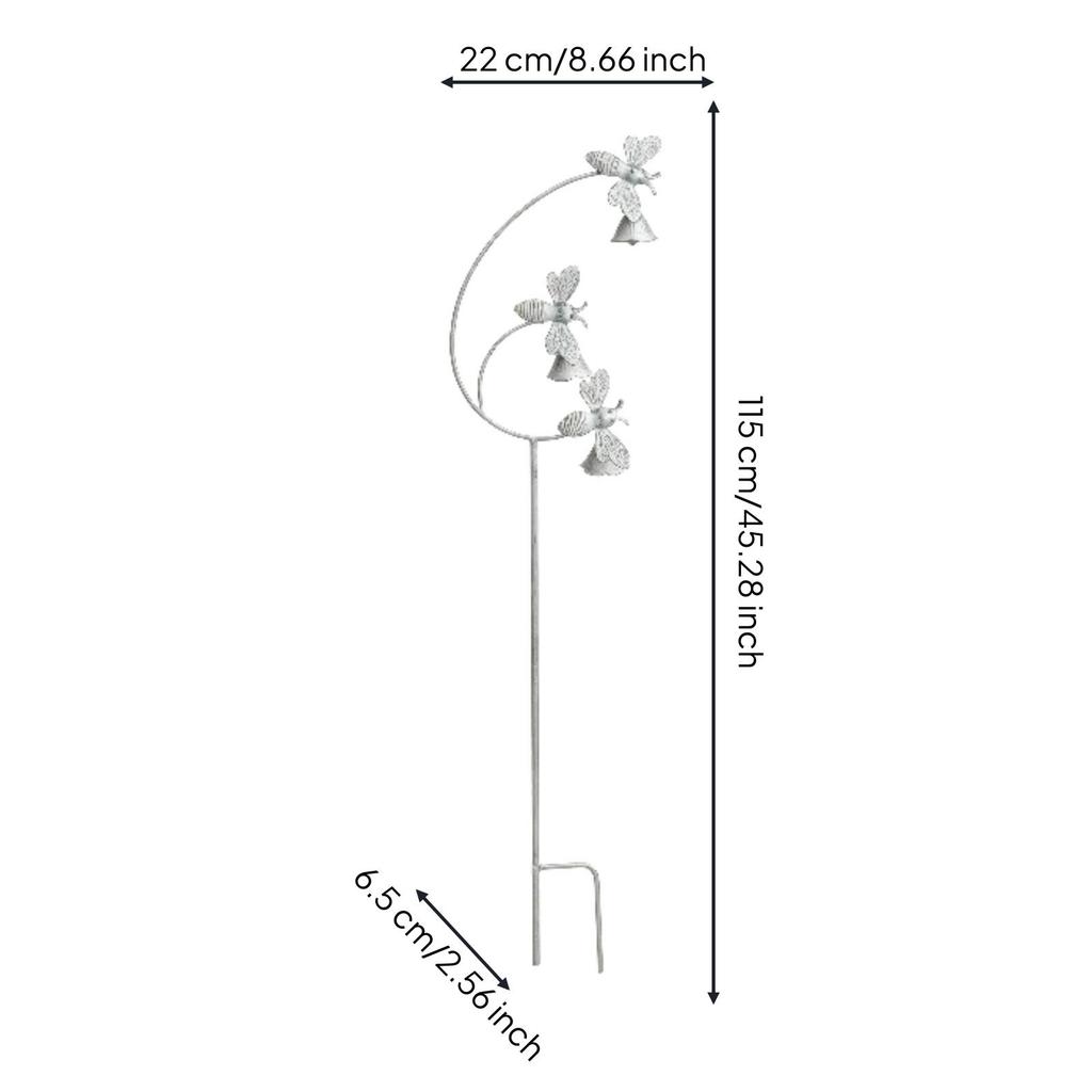Bees Garden Stake with Bells Wrought-Iron Metal Lawn Decor Rustic for Homeowners