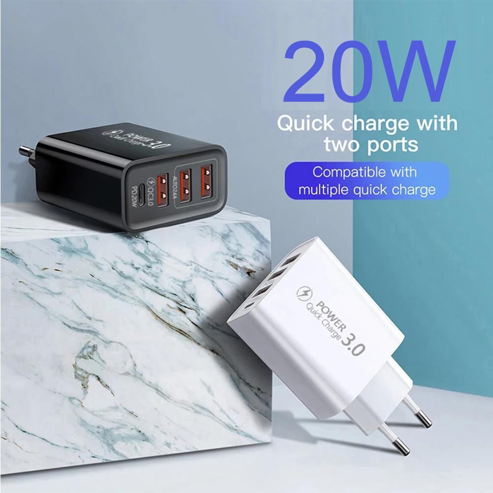 20W PD 4 Ports USB 5V4A Lade-Netzteil Handy-Ladegerät QC3.0 Laden EU/US-Stecker Steckdose Reise-Ladegerät 110V 220V