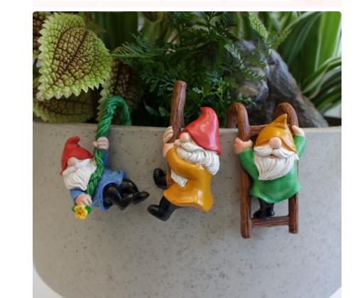 3 Piece Dwarf Figurine Set for Flower Pot Hanging Ladder Climbing Garden Pot Ornament Miniature Decoration Outdoor Indoor