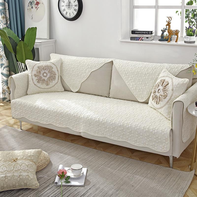 Pure Cotton Sofa Cushion for All Seasons, Cotton Fabric Non-slip Cushion Cover, Simple Modern Set Cover, Seat Cushion All-inclusive