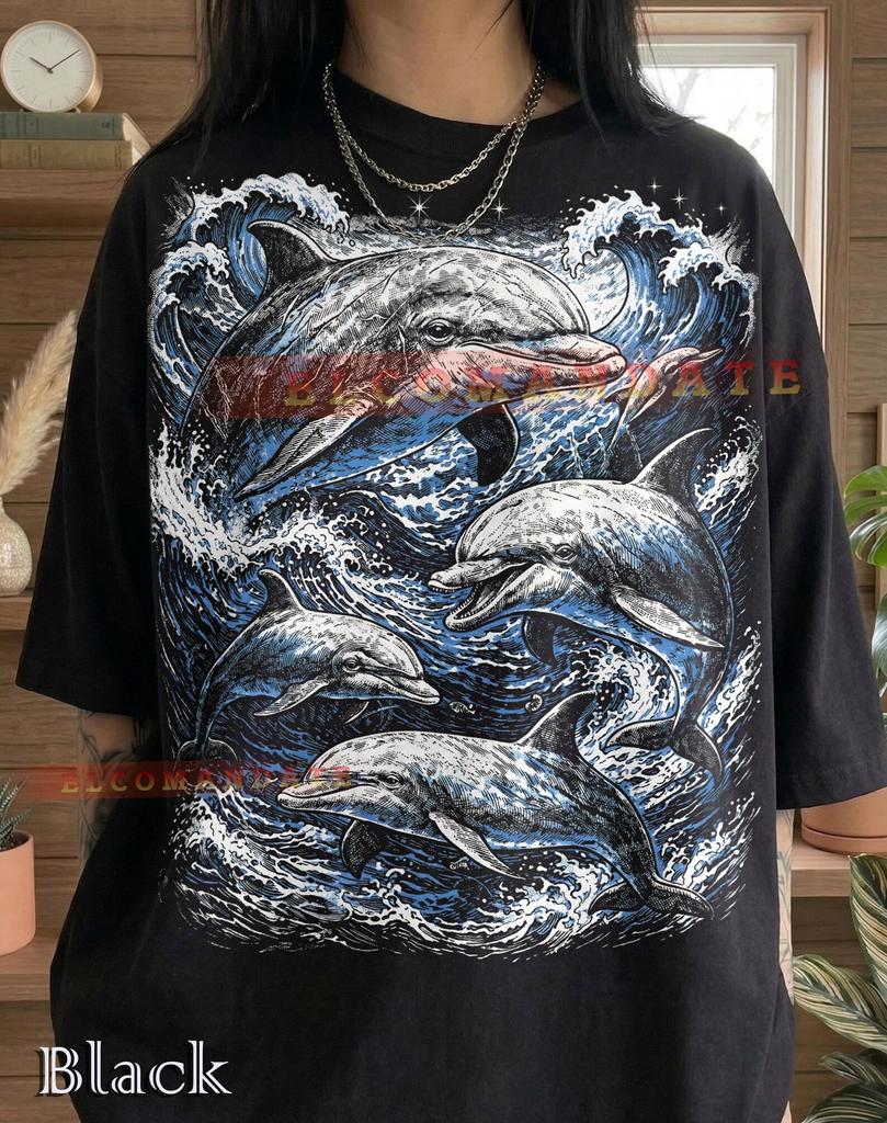 Dolphin Ocean Lover Sea Life Comfort Colors® Tshirt, Vintage Bootleg Retro 90s Marine Wildlife Blue Aesthetic Jumping Dolphin Sparkles Tee