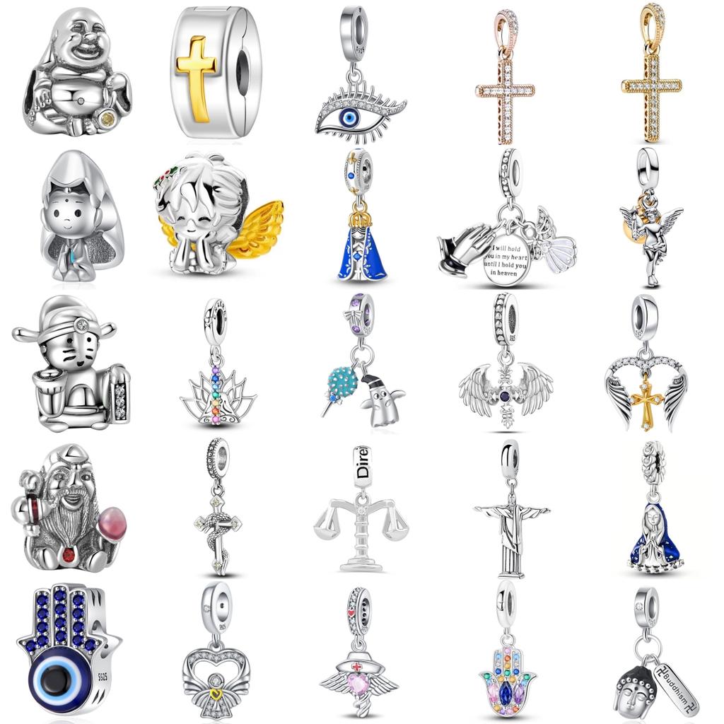 Brand New Copper Metal Plating Religious Belief Cross Buddha Bead Component Compatible With Authentic Original European Charm Bead Components