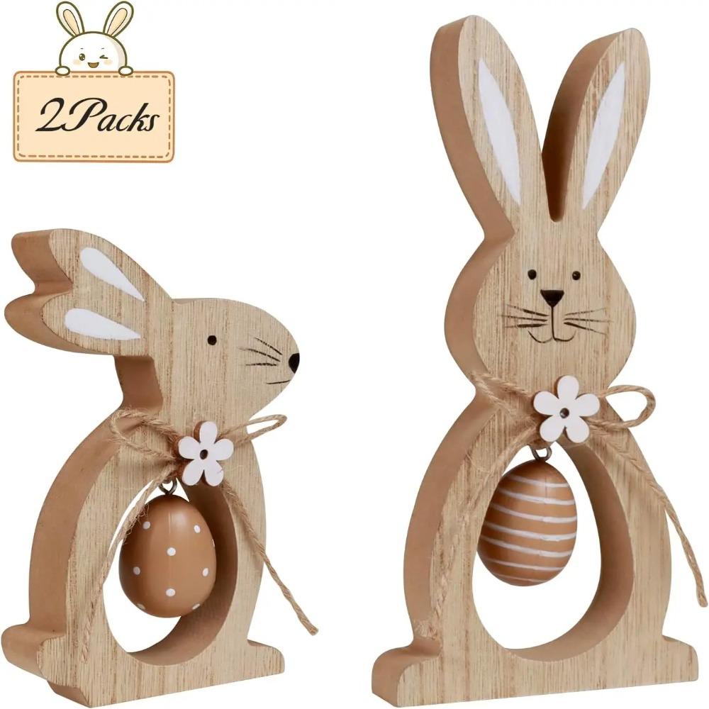 

2Pcs/Set Cute Wood Easter Decoration Bunny and Eggs Festive Design Wooden Bunny Wooden Easter Decor Home Party светло-серый