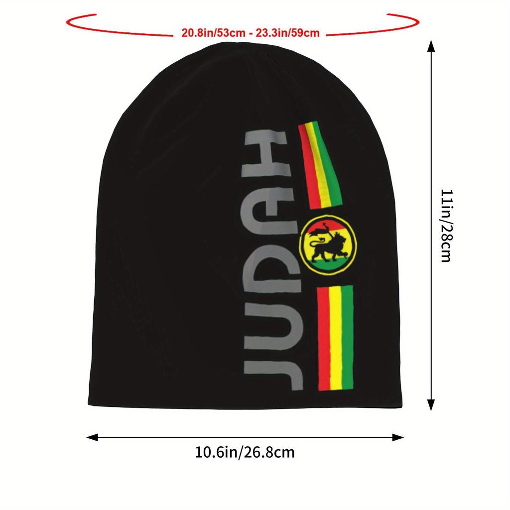 Biihudu Jamaica Lion Skull Beanie Hat - Reggae Dancehall Hip Hop Skullcap With Judah, Green/Yellow/Red Stripe - One Love Cultura