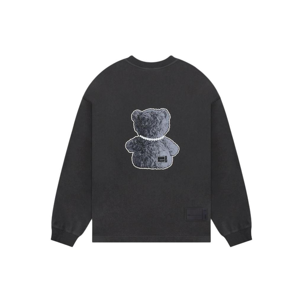 We11done Teddy Bear Pearl Necklace Print Round Neck Long Sleeve T-Shirt Men Tops Charcoal WD-TT9-20-116-U-CH
