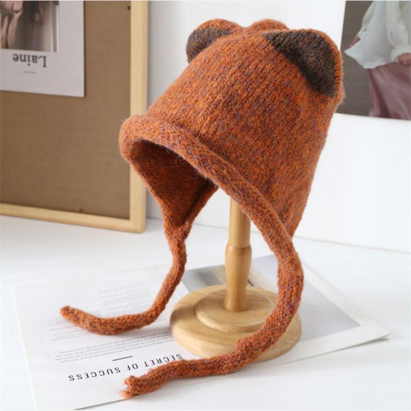Korean ins wind cat ears knitted hat balaclava hat women's warm and cold ear protection wool hat