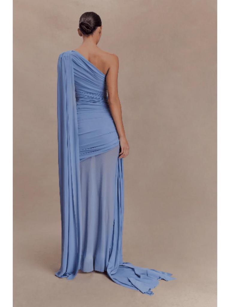 Women's Mesh Patchwork One-Shoulder Cape Slim-Fit Party Dress
