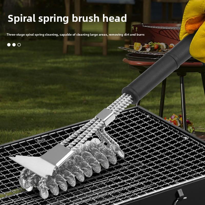 For Cast Iron Grates Outdoor Cooking Cleaning Tool With Grip Stainless Steel Spiral BBQ Grill Brush Rustproof Scrubber