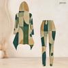 Women Plus Size Two Piece Set Hooded Long Sleeve Geometric Printed High Low Top Fitted Pants