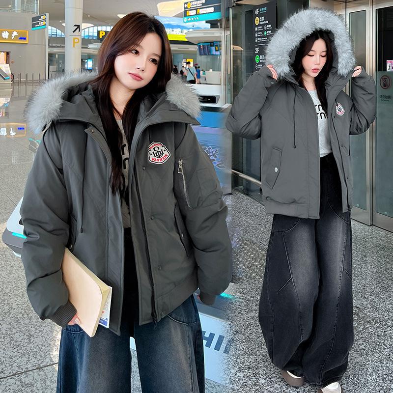 Padded jacket women's big fur collar Pike winter new American loose padded jacket women's thickened warm padded jacket