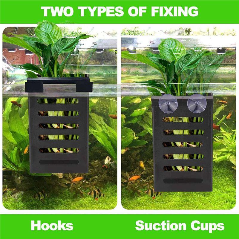 A74E-4 Pack Aquarium Plant Holder With Hooks And Suction Cups, Hanging Aquatic Planter Cups For Aquarium Decorations Plants