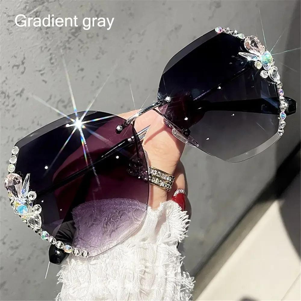 Women's Sunglasses Luxury Brand Designer Vintage Rimless Rhinestone Sunglasses Gradient Sun Glasses for Women Fashion 2024