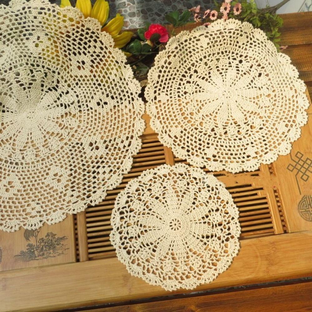 Round Crocheted Doilies Vintage Tablecloth New Table Mat