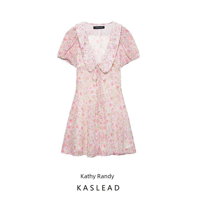 Kaslead New Arrival Women's Clothing Fashion Style Fashion Small Round Lapel Print Short Dress 2785039 644
