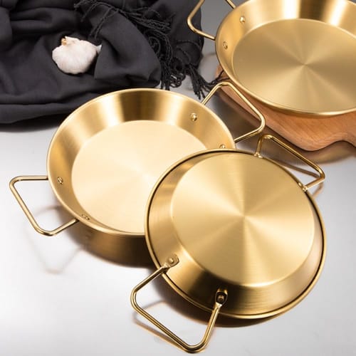 Fiegcit Spanish Paella Pan, 20cm-30cm, Induction Compatible, Stainless Steel, for Spanish Cuisine, Commercial Use, Frozen Food, Professional Use, Home