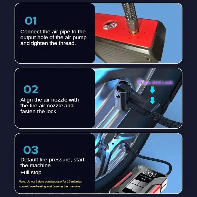 12V Araba Marşı ve Hava Pompası Lastik Şişirme ile Araba Aküsü Atlama Marşı Araba Acil Durum Seti Plastik Bir Daha Asla Sıkışmaz