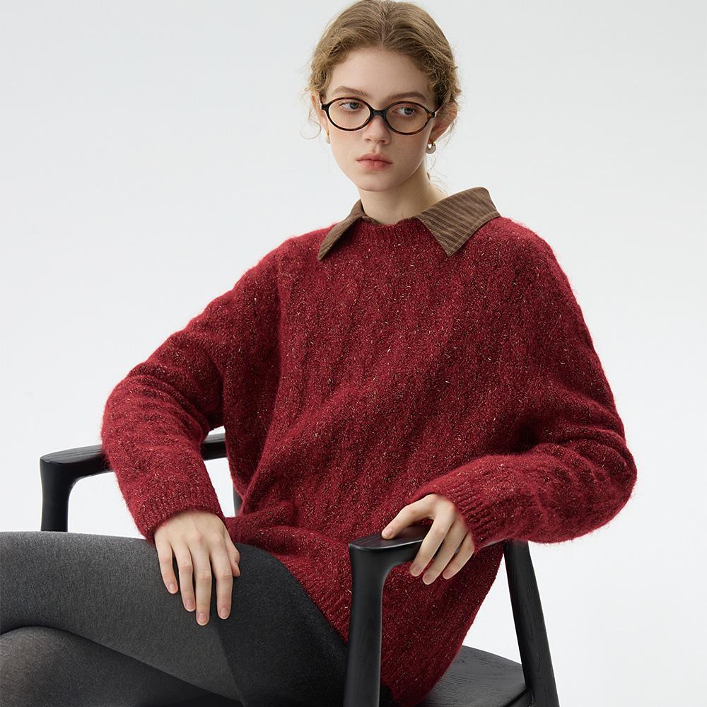 WEDNESDAY DELIGHT Wd_Red Cable Pullover Sweater