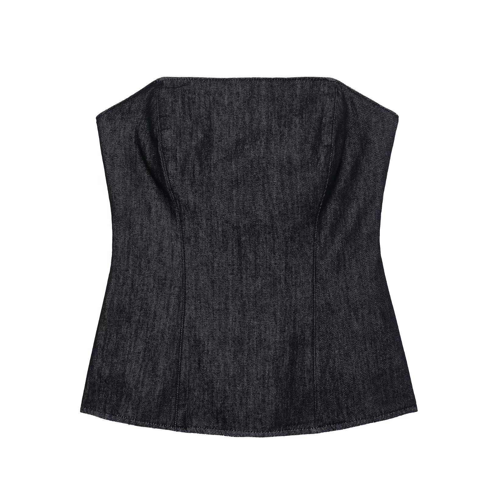 

Весна 2025 Женский джинсовый топ-бюстье с открытыми плечами и прямым вырезом - Европейский и американский стиль S