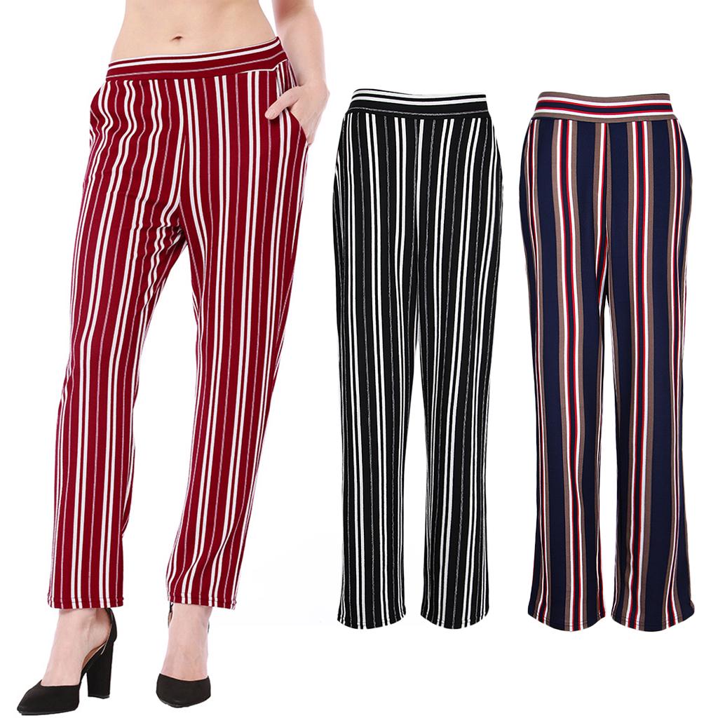 Buy Ladies Summer Casual Striped Pants Straight Legs Pencil Pants S