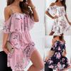 New Spring/Summer Women's Chiffon Printed Off-Shoulder Sexy Dress