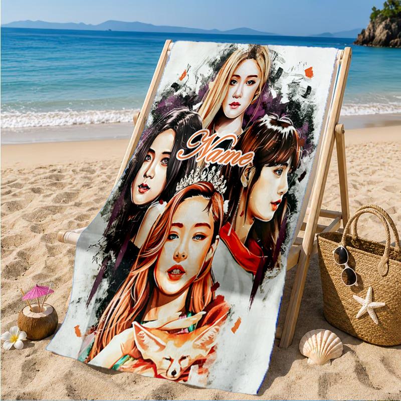 Custom Name Floral Fantasy Kpop Beach Towel Microfiber Beach Towel, Lightweight and Quick-Dry, for Summer Travel, Swimming Pool Gift