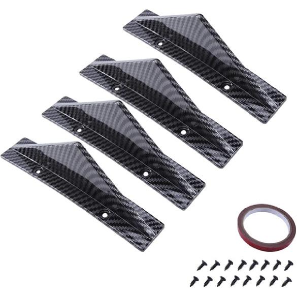 4pcs Rear Bumper Lip Rear Diffuser Defuzer Universal Shark Fins Curved Spoiler Lip Wing Splitter - Carbon Fiber
