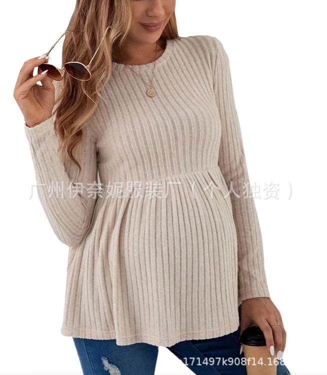 Long-Sleeve Solid Color Maternity Pullover T-Shirt