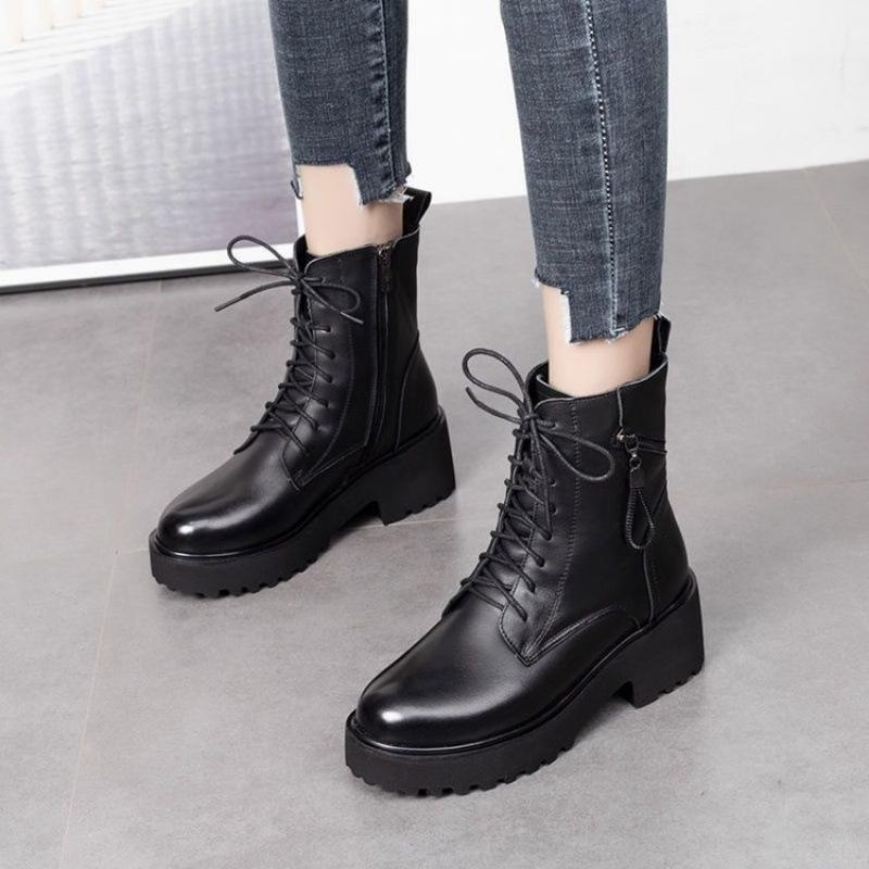 Weiches Leder flauschige Schneestiefel Damen 2025 neu dick Absatz Baumwollstiefel Winter dicksohlige gefütterte verdickte flauschige Baumwollschuhe