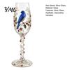Decorative Desktop Ornaments Hand-painted Wine Glass, Bird And Floral Pattern Design Stem Goblet, Drinking Cups Artistic Crystal Borosilicate