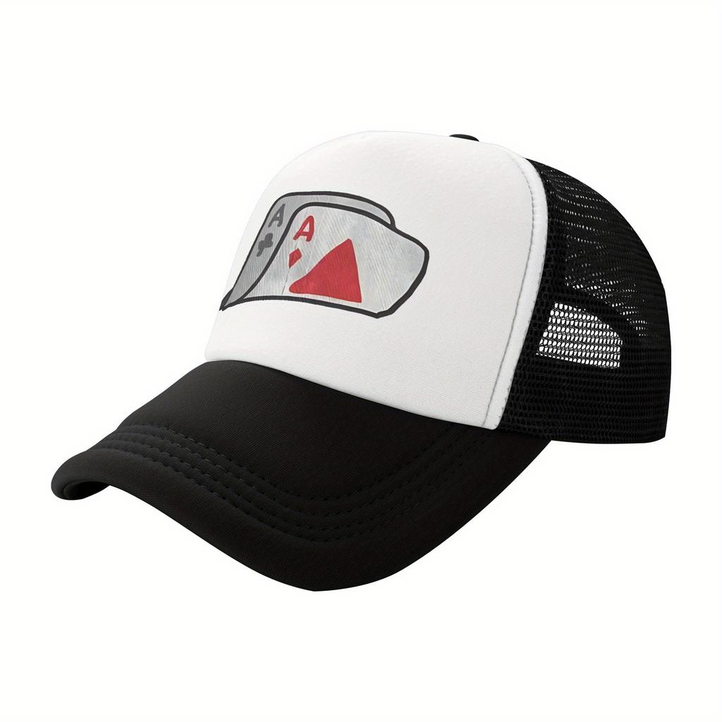 Double Ace Playing Cards Trucker Hat Mesh Back Breathable Adjustable Baseball Cap Casual Unisex Headwear