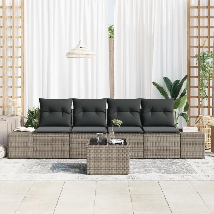 VidaXL Ensemble de canapé de jardin 5 pièces avec coussins gris poly rattan 3355598