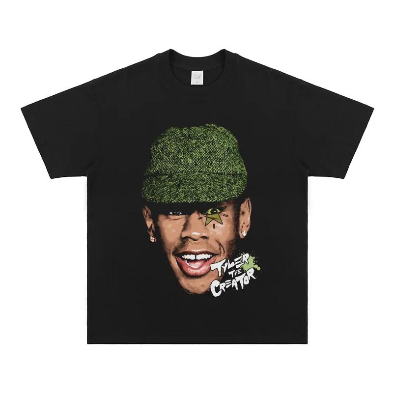 Herren Hip-Hop Kurzarm Streetwear Porträt Retro High-Street Locker Schwer reine Baumwolle Digitaler Direktdruck T-Shirt