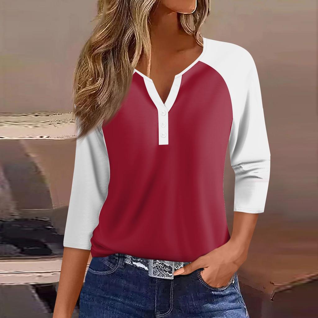 Damskie T Shirt Tee Nadruk Rękaw 3/4 Raglanowy rękaw Codzienny Weekend Moda Podstawowy Dekolt w kształcie litery V Regularny top