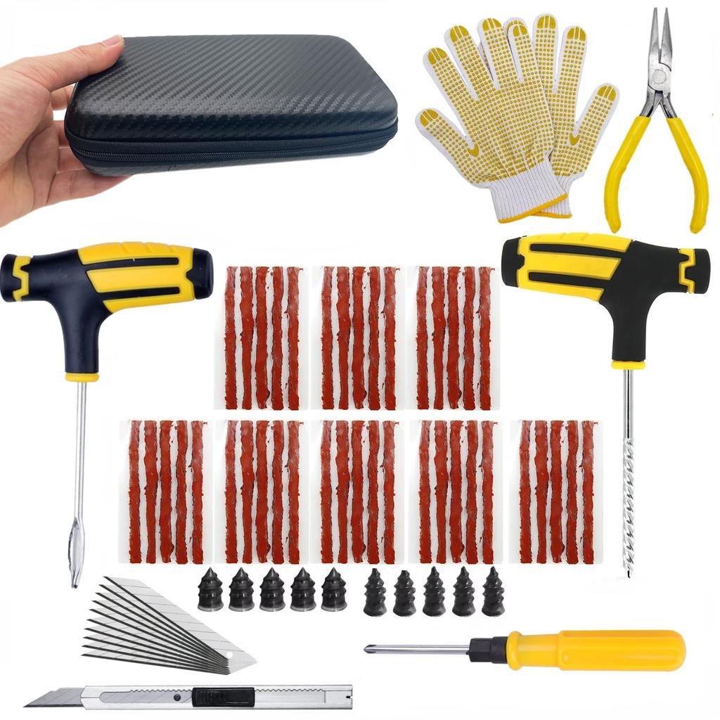 Kit de Reparación de Neumáticos de Motocicleta Herramientas de Tapón de Pinchazo de Coche Pinchazo de Neumático Emergencia para Tiras de Neumático Agitación Pegamento Kit de Herramientas de Reparación
