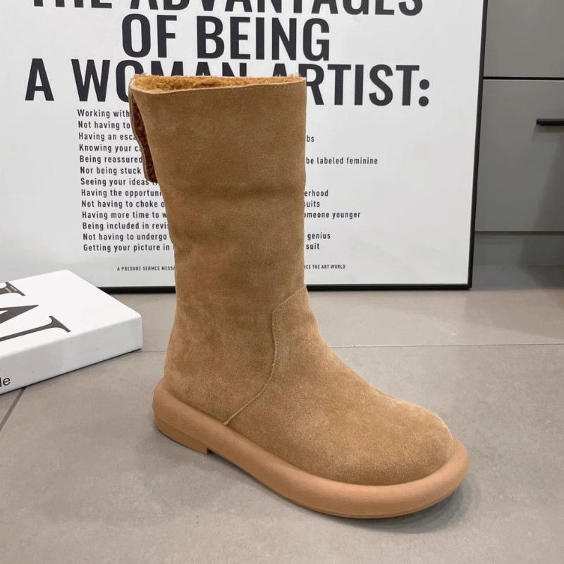 Fashion Plain Soft Mid Calf Woman Shoes 2025 New In Plush Warm Winter Novelty Waterproof Non Slip Padded Trend Goth Snow Boots for Women