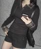CHICKS Check Point Slim Collar Long Sleeve Brown