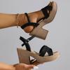 Women's Cross Tape High Heels Sandals 2026 Summer Ankle Straps Chunky Platform Sandals Woman Plus Size Thick Heeled Ladies Shoes
