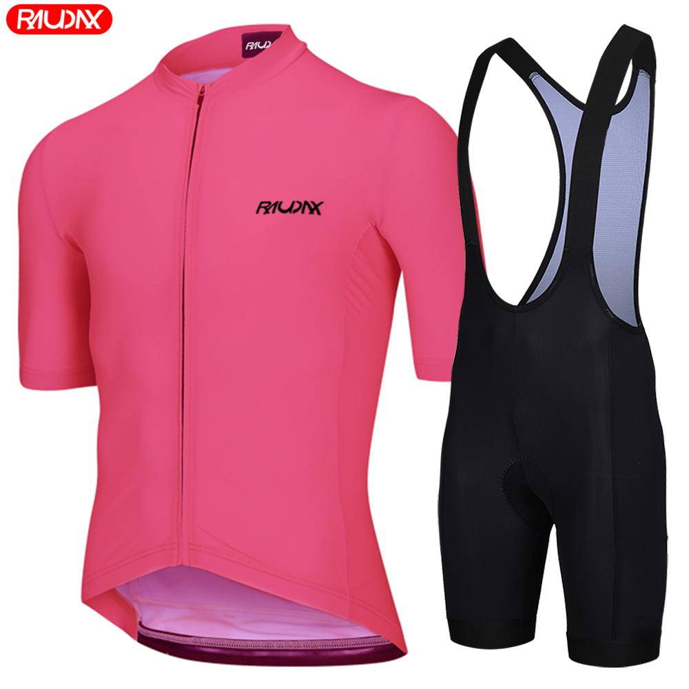 Raudax 2026 Men's Short Sleeve Cycling Jersey Set Fluorescent Yellow Summer Triathlon Bike Uniform Ropa Ciclismo Hombre