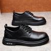Spring Derby Shoes Men's Low Top Martin Boots British Style Round Head Big Head Shoes Black Tooling Shoes Platform Casual Leather Shoes