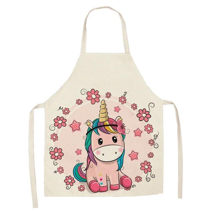 1Pcs Kitchen Apron Cartoon Unicorn Music Printed Cotton Linen Aprons for Women Men Cooking Accessories Delantal Cocina Mujer