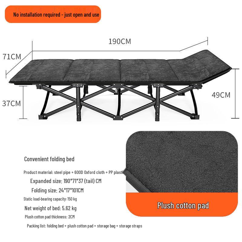 Portable Folding Single Bed for Office, Camping, or Outdoor Use