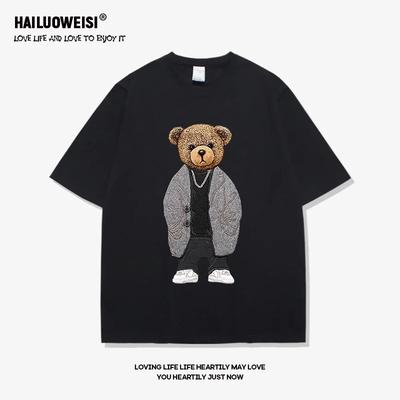 Summer Fashion High End Men's Fun Little Bear 100% Cotton Printed Round Neck High Quality Leisure Fitness Street T-shirt#Color