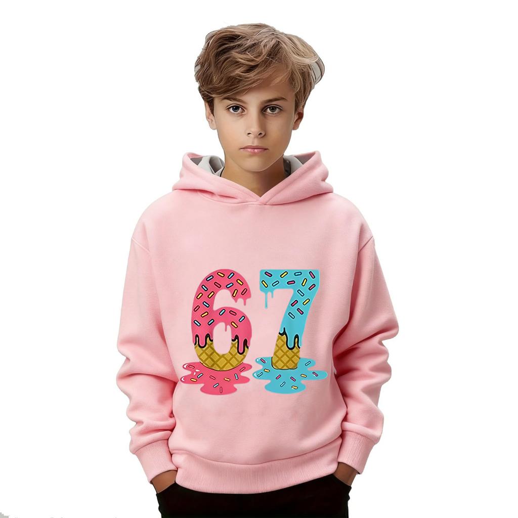 Çocuk Modası Baskılı Kazak Günlük Uzun Kollu Bisiklet Yaka Kapüşonlu Üst