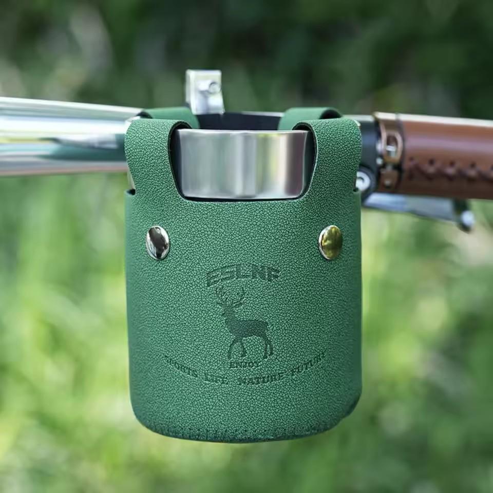 Metal Clamp Cycling Water Bottle Cage Leather Material Portable Cycle Cup Holder Aluminum Handlebar зелёный