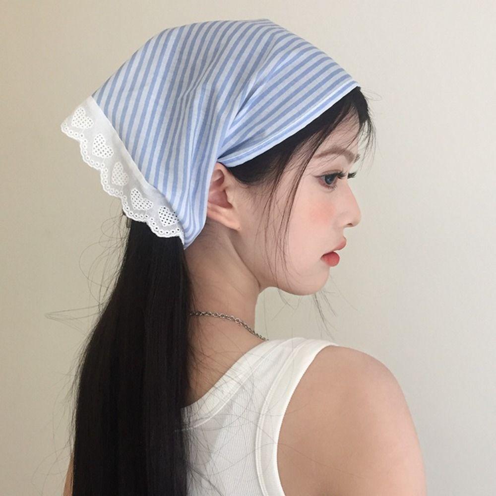 

Треугольная бандана в клетку с принтом, треугольный шарф в синюю полоску, элегантный кружевной шарф для волос, дорожный