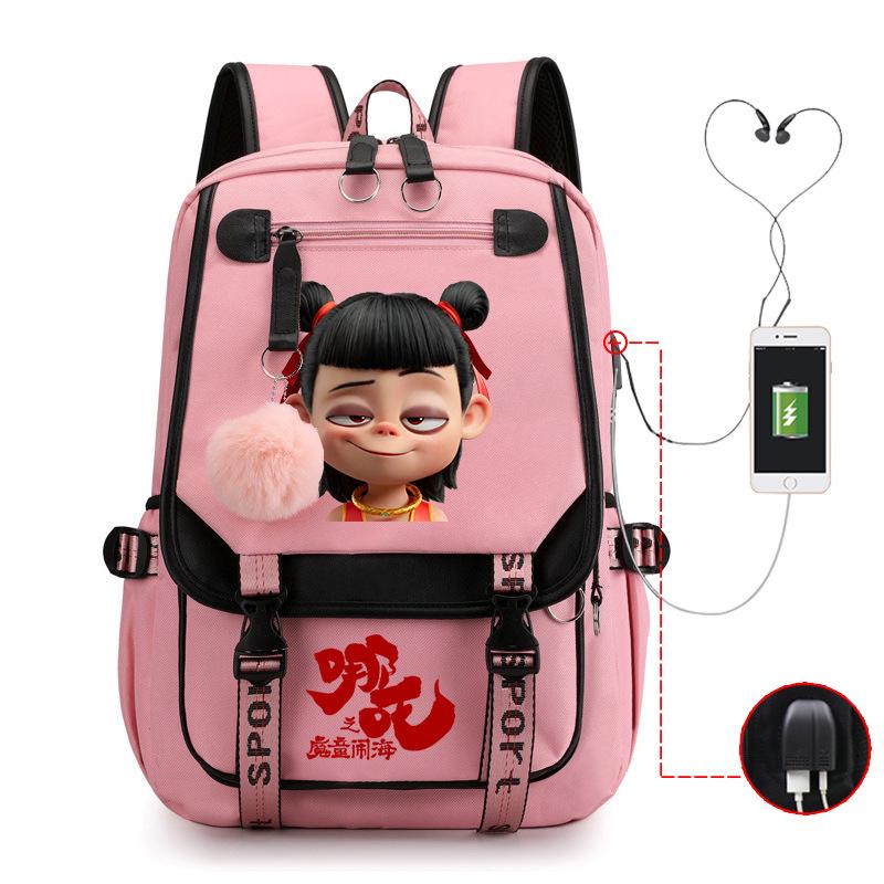 Cartoon Movie Nezha Printing Leisure Burden Reduction Travel Bag Backpack Multi-Function Large Capacity Usb Student Schoolbag