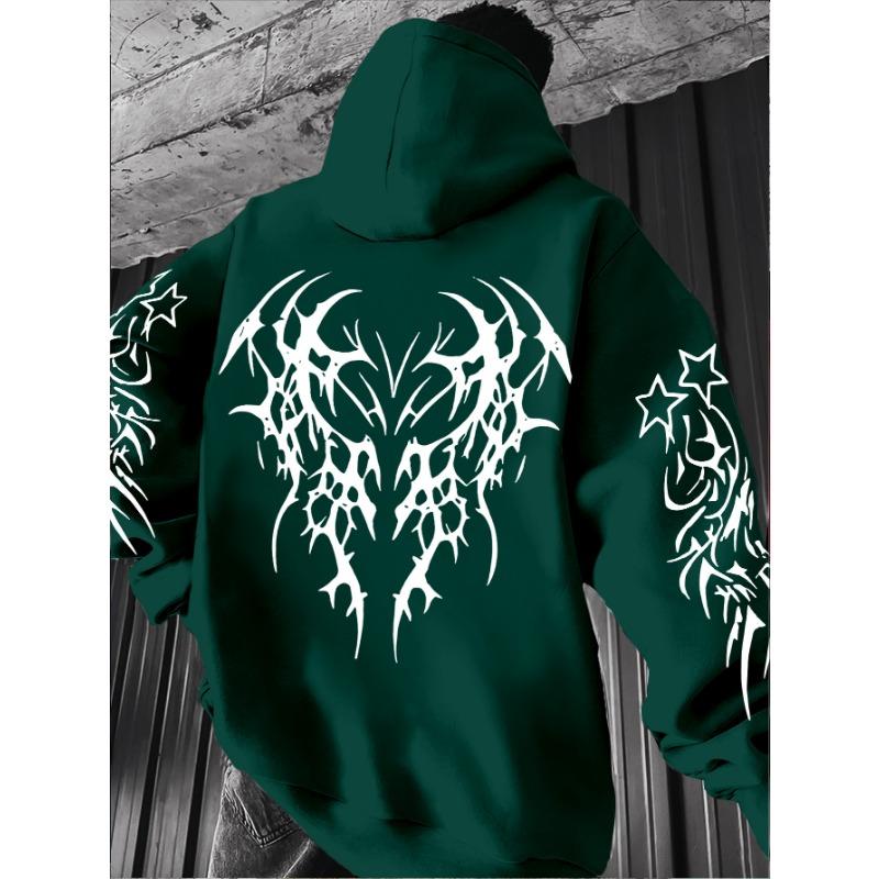 Herren Mode Kapuzenpullover mit dunklem Musterdruck, Lässiger vielseitiger Hoodie