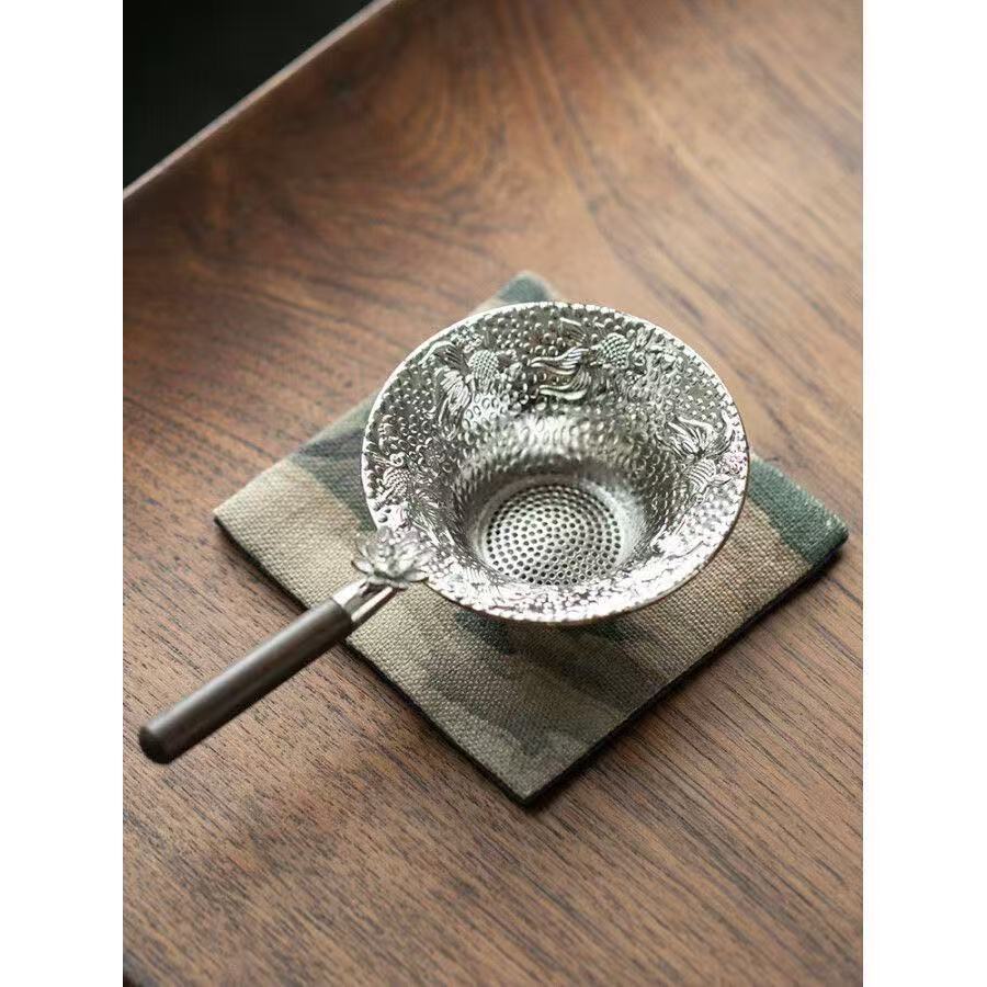 Premium Heat-Resistant Glass Gongfu Tea Pitcher with Side Handle and Koi Fish Strainer, Tea Brewing Set, Tea Ceremony Accessory