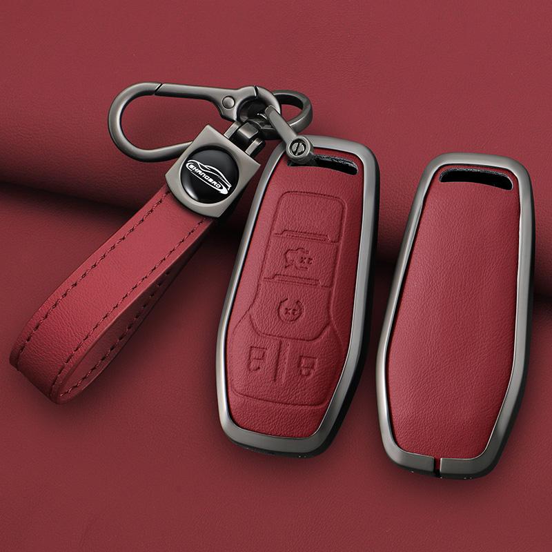 Zinc Alloy Genuine Leather Auto Smart Key Fob Cover Case Fit For Ford Fusion Mondeo Mustang F-150 Explorer Edge Auto Accessories