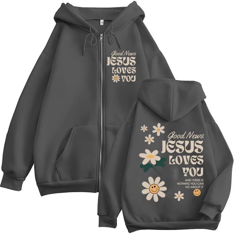 Good News, Jesus Loves You. Christian Zip Up Hoodie, Retro Street Style, Men's and Women's Zip Up Hoodie, Street Fashion